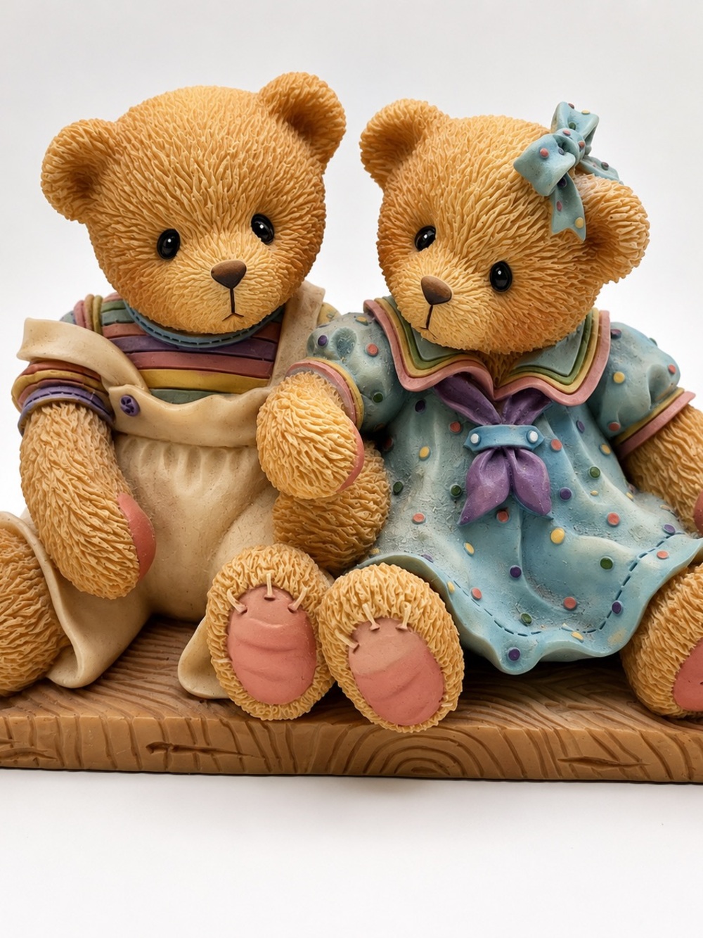 Cherished Teddies Tan Bears with Blue and Pink Outfits